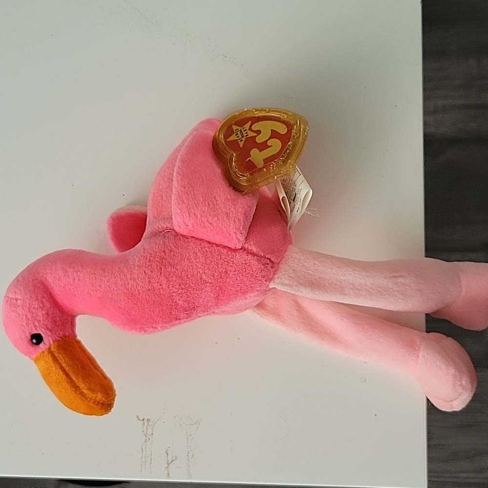 Ty Plush Retired Flamingo Toy - Pink and Orange